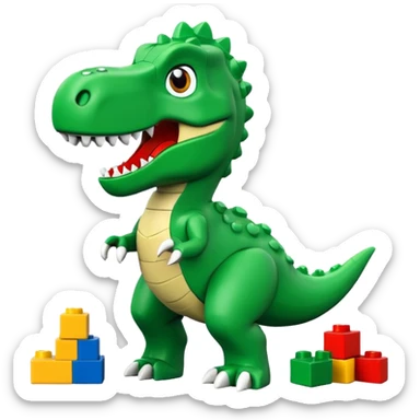 A cute green t-rex building with LEGO bricks sticker