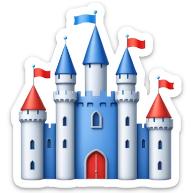The flag has a yellow background with four horizontal red stripes running across it. In the upper left corner, there is a blue rectangle containing a white, stylized castle with three towers, the middle tower being taller than the others. sticker
