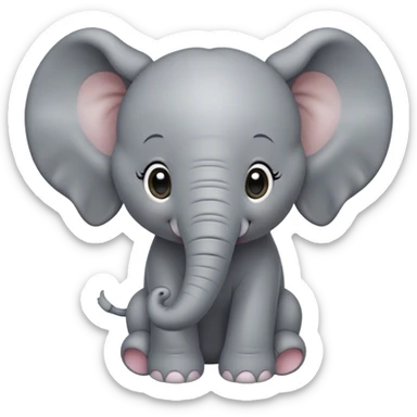 Cinematic Cute Baby Elephant Portrait Emoji, Head tilted playfully and inquisitively, featuring a velvety gray hide with oversized floppy ears and round, sparkling eyes filled with wonder, Simplified yet irresistibly adorable features, highly detailed, glowing with a warm, friendly glow, high shine, affectionate and spirited, stylized with a touch of playful charm, bright and endearing, soft glowing outline, capturing the essence of a mischievous yet loving baby elephant, so playful it feels like it could trundle out of the screen into your arms! sticker