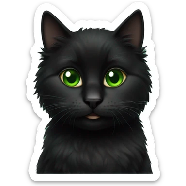 Black furry cat sitting green eyes sticker