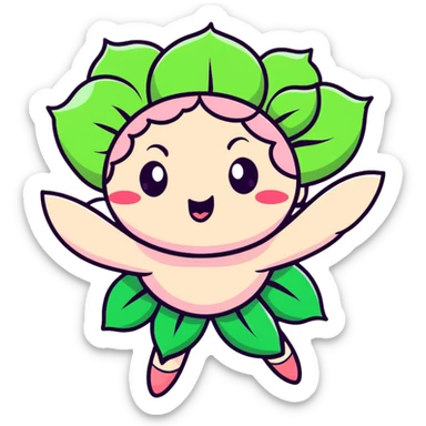 round chibi pastel pink peony flower with blushing cheeks and a panicked expression, rushing with tiny legs, cartoonish sticker style sticker