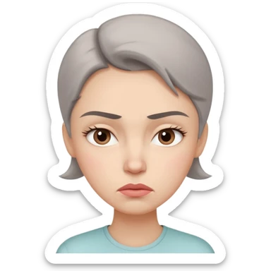 minimal flat emoji of an irritable face,
slightly furrowed eyebrows,
tight lips but not angry,
emotion restrained and subtle,
soft pastel warm-gray tones,
emotional but calm design,
modern female health app style,
transparent background,
vector illustration
 sticker