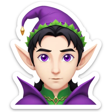 Man with black hair, purple eyes and elf ears sticker