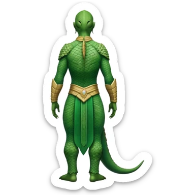 full body reptilian humanoid in ancient outfit, back view sticker