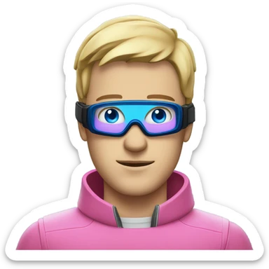 Guy with blue eyes and pink scuba mask sticker