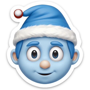 A blue face with a White christmas head it looks like the smurfs sticker
