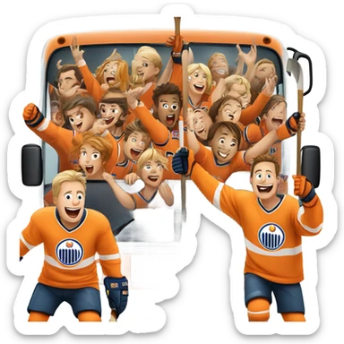 Orange and white hockey bus trip sticker