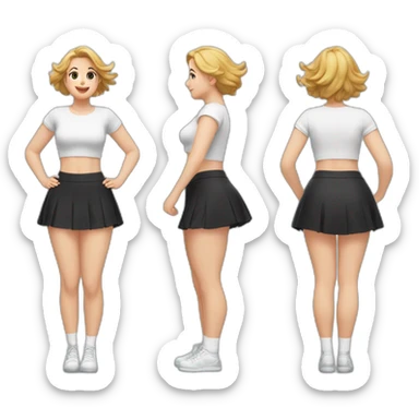 full-body-caucasian-curvy-beauty-jumping-short-black-skirt-back-and-front-views-strong-wind-white-knickers-long-white-socks sticker
