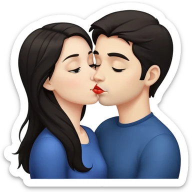 Two white people with dark hair kissing sticker