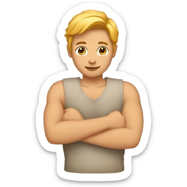 person wrapping arms around self sticker