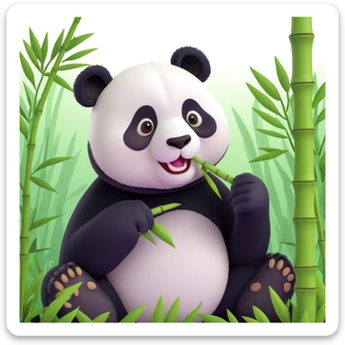 panda eating bamboo in forrest background, close up pose sticker