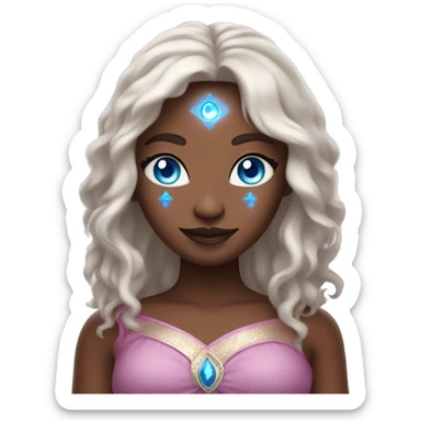 magical diva with thin pink andromedan skin long hair and blue eyes glowing third eye sticker