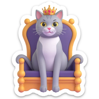 A gray cat with a black nose sitting on a throne looking at the world with disgust sticker