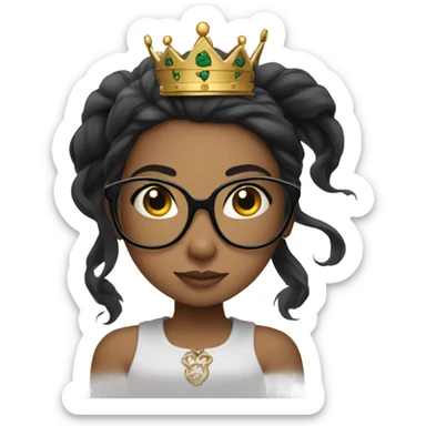 Girl with glasses,wearing a crown and long black hair and tattoos  sticker