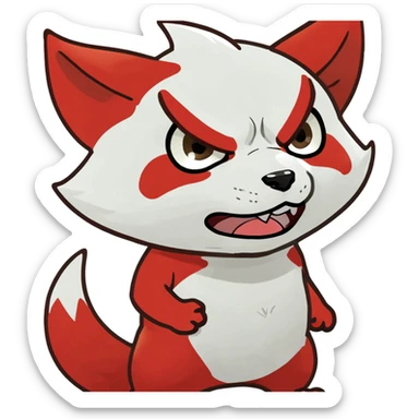 Angry red white Chibi kitsune  sticker