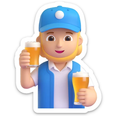 Change the hat to a baseball hat, keep 3D emoji style, guy drinking beer with no background. sticker