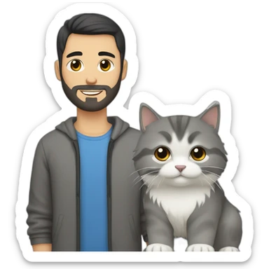 Uzbek white guy with beard and short black hair carrying a grey and white Siberian cat sticker