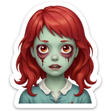 Uma zumbi garota com cabelo vermelho ondulado e franja sticker