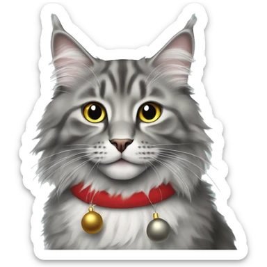 Grey Norwegian forest cat with jingle bells on his collar sticker