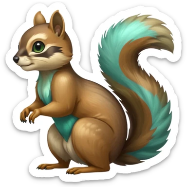 exotic shiny sparkly colorful cool realistic cute beautiful dark gloomy ghostly spooky greyish blackish green cyan toned colored fantasy-Squirrel-Cacomistle-tanuki-oncilla-caracal-animal-hybrid (full body) sticker