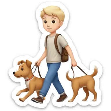 boy walking with dog sticker