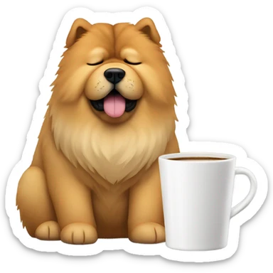 chow chow sleepy with mug coffee sticker