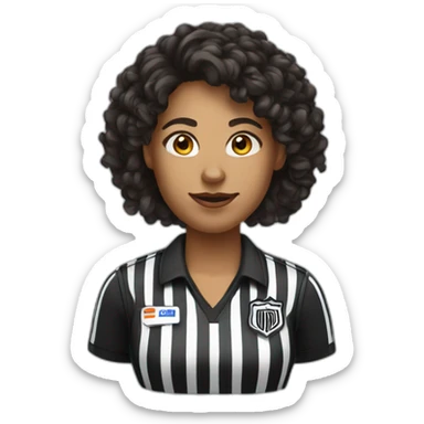 female basketball referee with dark brown long curly hair sticker