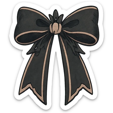gothic ribbon, black and pink, ghibli style sticker