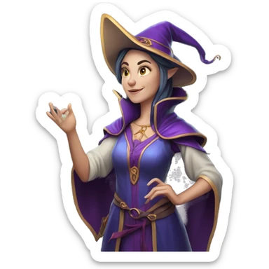 D&D Caucasian female noble wizard elf casting a spell  sticker