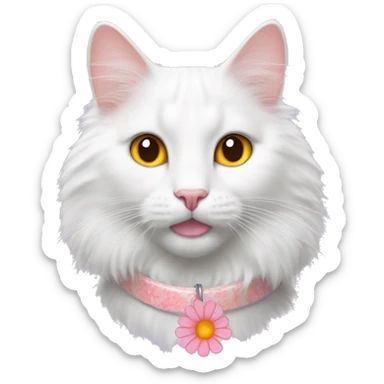 fluffy white and orange turkish van cat with pink flower collar sticker