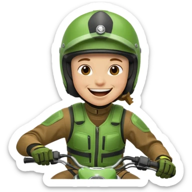 dirtbike rider in green gear laughing sticker