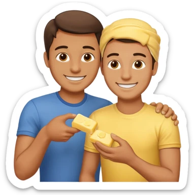 I man handsome puts butter on another man sticker