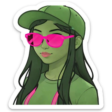 a girl with long black hair with pink streaks  sticker