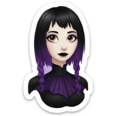 Elissabat -with bangs -long-hair-dark-plumpurple-and-black-vampire-goth-makeup-pinkeyes-romanticgothcloses-bat sticker