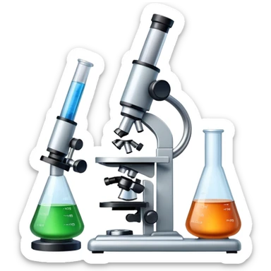 laboratory equipment set with beakers, test tubes, and microscope sticker