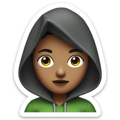 Black hair woman with deathstare and brown eyes with a little green inside, with a red hoodie and gray sportpants sticker