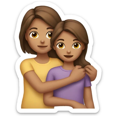 A girl holding a sister with brown hair sticker