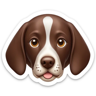 Cinematic Cute German Pointer Portrait Emoji, Playful and charming, soft brown and white tones, Simplified yet expressive features, highly detailed, glowing with a warm, friendly glow, high shine, joyful and loyal, stylized with a touch of whimsy, curious and alert, soft glowing outline, capturing the essence of a playful pup ready for adventure, so endearing it feels like it could jump out of the screen and wag its tail! sticker