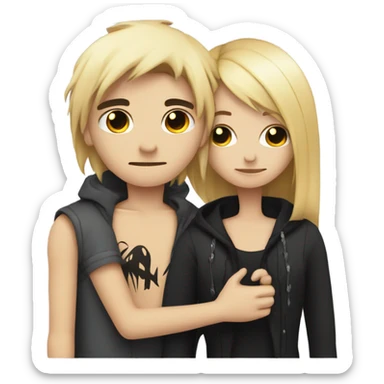Emo couple hugging  guy with emo hair black lip rings hair and girl with blonde hair sticker