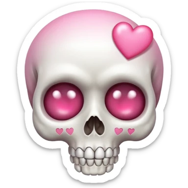 
Cute kawaii skull with a heart shaped pink  nose cartoon -style/cute and transparent for a sticker sticker