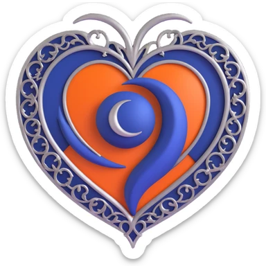gothic heart, deep blue satin, silver crescent moon, ornate and mysterious sticker