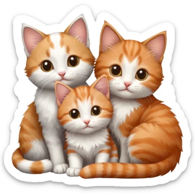 3 tiny kittens cuddling together all different colours, the first one is grey and white, the second is ginger and white and the third is brown tabby and white sticker