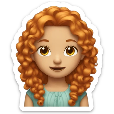 Young girl with long curly ginger hair and a dress sticker