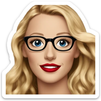 Blake lively blue eyes and black glasses with red lips smiling  sticker