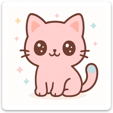 cute pink cat, big eyes, sitting, kawaii style, pastel colors sticker