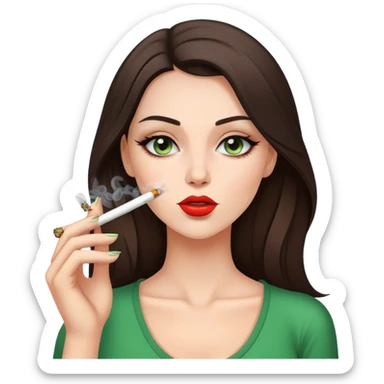 Beautiful white brunette woman smoking weed sticker