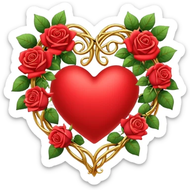 heart shape formed by gold vine and roses sticker