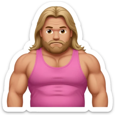 Long hair fat muscle men in pink tank top sticker