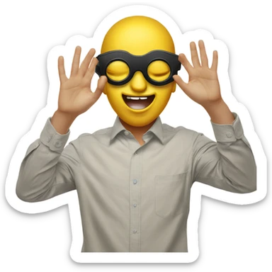 Create an emoji with both hands making circles in front of the eyes, mimicking the 'goggles celebration' gesture, expressing joy and excitement with a playful yellow face."
 sticker