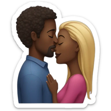 african woman kisses caucasian man sticker